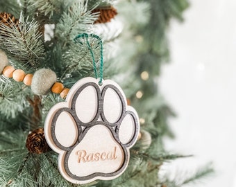 Personalized Paw Print Ornament  // home decor // Christmas decor // decorations // holiday decor // Laser Cut & Engraved