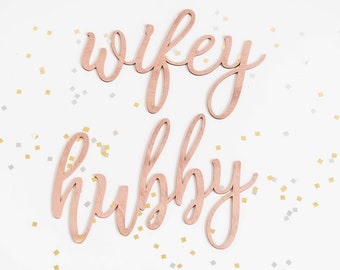 hubby and wifey Chair Signs // Wood  Bride and Groom Chair Signs // Sweetheart Chair Signs // Laser Cut Wedding Signs