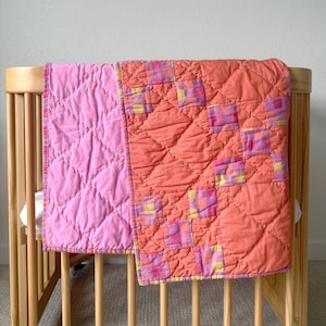 Handmade Patchwork Baby Quilt, Colorful Heirloom Nursery Blanket, 100% Cotton Crib Quilt