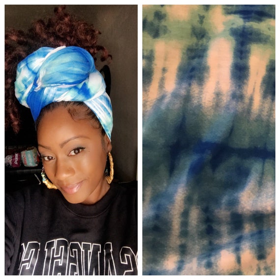 Head wrap “Cotton stretchy jersey” Blue sea tie dye