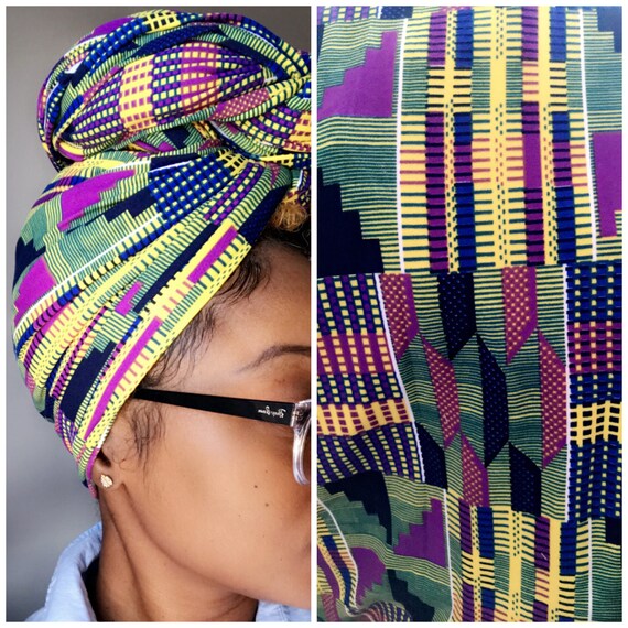 Head wrap “Grape Kente” stretchy