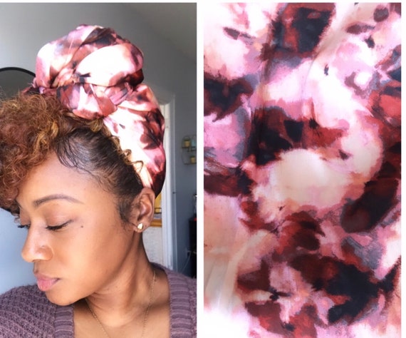 Head wrap “Raspberry Tea” crepe satin