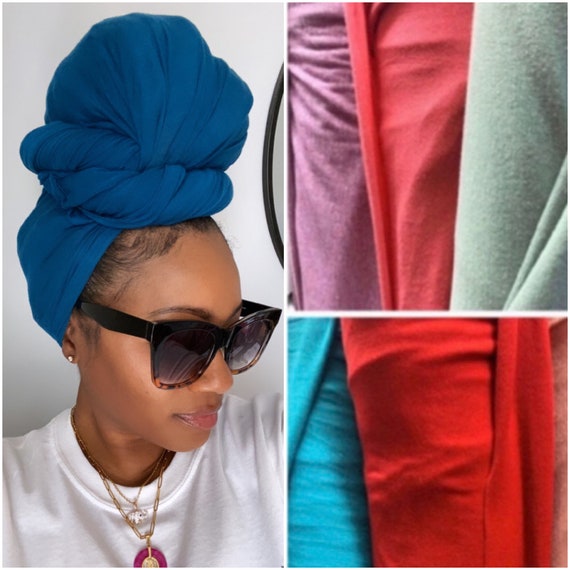 Head wrap “Jersey stretchy cotton” Aqua Blue Solid wrap