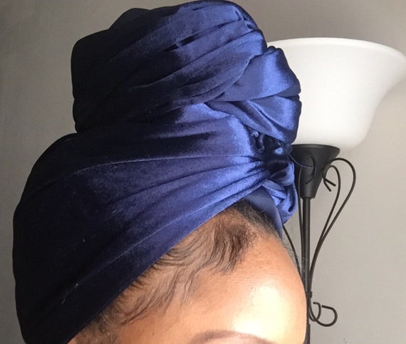 The "Navy blue Velvet" hair wrap