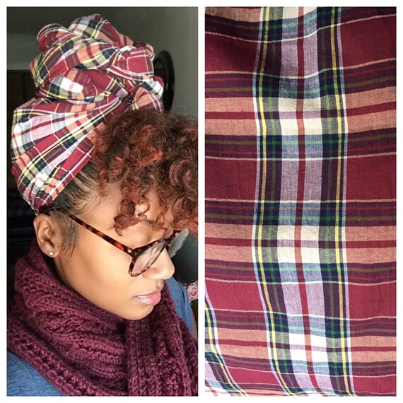 The "Maroon Plaid" hair wrap