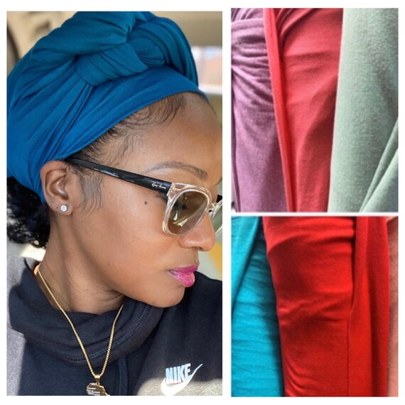 Head wrap “Jersey stretchy cotton” Aqua Blue Solid wrap