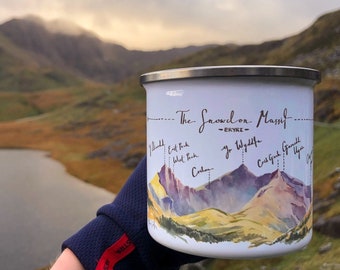 Snowdonia Enamel Mug, The Snowdon Massif Watercolour  Illustration Camping, Adventure Mug, Yr Wyddfa, Snowdon Mountain Artwork Enamelware