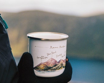 Mourne Mountain Enamel Mug, Percy French's Mourne Mountains Watercolour Illustration on Camping Mug, Outdoor Enamelware, Christmas Gift