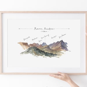 Stampa artistica A3 Mourne Mountains, stampa illustrata del paesaggio montano dell'Irlanda del Nord, arredamento per la casa, arte murale, illustrazione artistica irlandese ad acquerello