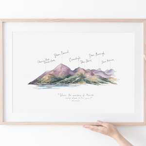 A3 Art Print Mourne Mountains Percy French Quote, Illustrated Northern Irish Mountain Landscape Print, Home Decor, Wall Art, Irish Art