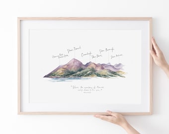 A3 Art Print Mourne Mountains Percy French Quote, Illustrated Northern Irish Mountain Landscape Print, Home Decor, Wall Art, Irish Art