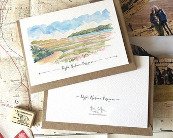 Dyfi Nature Reserve Illustration Greeting Card, Watercolour Painting, Ynyslas, Aberdyfi, Welsh Landscape Art, Stationary