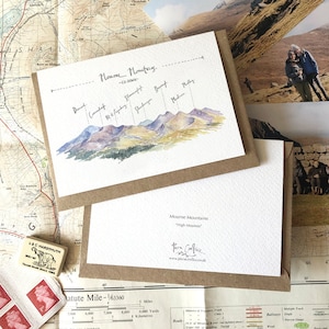 Panorama de High Mournes, cartão de felicitações ilustrado, pintura em aquarela de paisagem de Mourne Mountains, cartão de paisagem da Irlanda do Norte