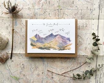 Snowdonia Illustrated Greeting Card of The Snowdon Massif, Snowdon Panorama Mountain Range, Welsh Landscape Watercolour Painting, Yr Wyddfa