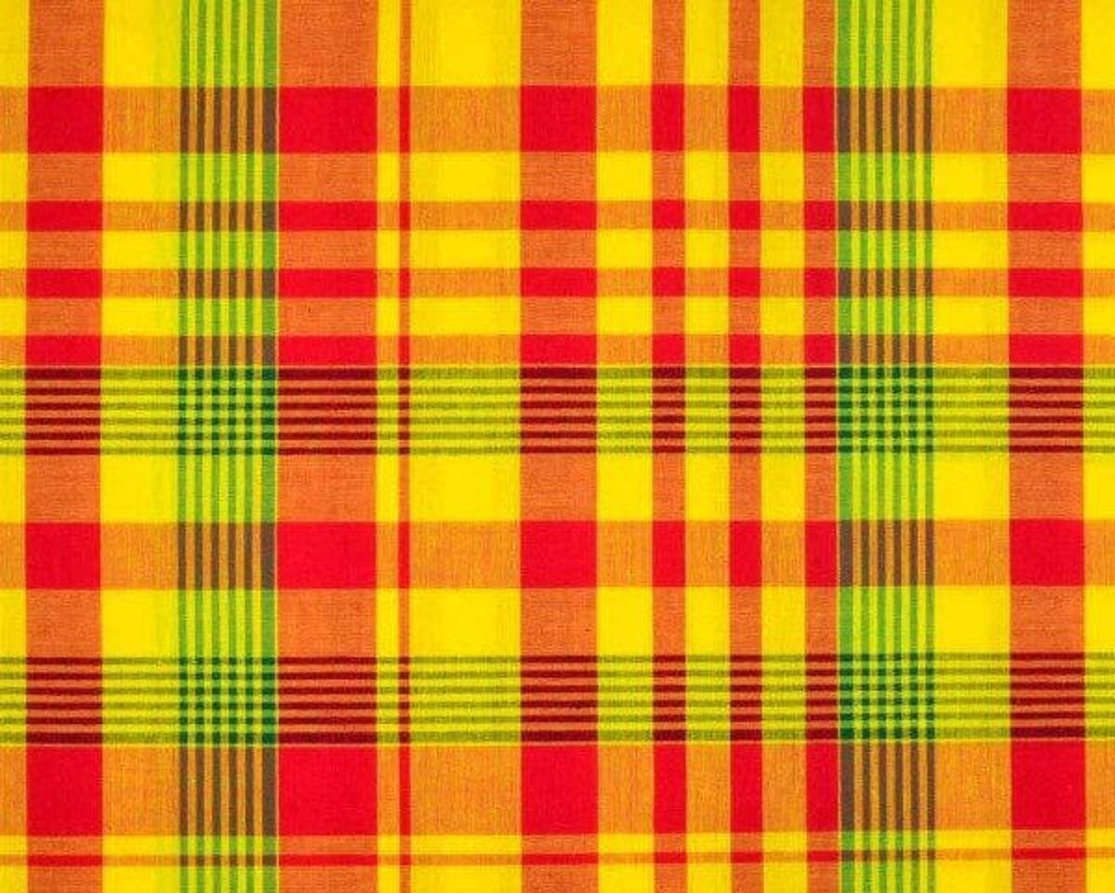 Madras fabric orange Coupon 50/50cm shipping 48H max | Etsy
