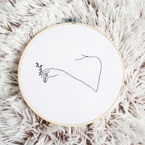 Embroidery hoop art Embroidered flower Minimalist tumblr room decor Aesthetic wall art