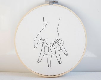 Funny Embroidery hoop art Lover gift for her Living room decor Romantic embroidery Hold hands Cute wall handing Love hoop Embroidered art