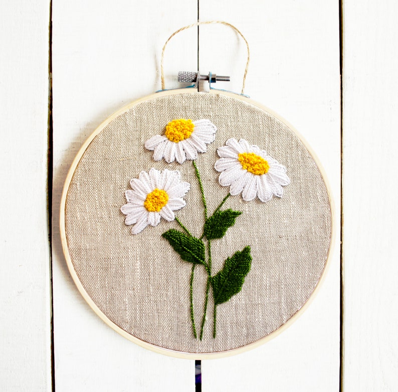 Daisy Flowers Embroidery Hoop Art Hand Embroidered Daisy Etsy