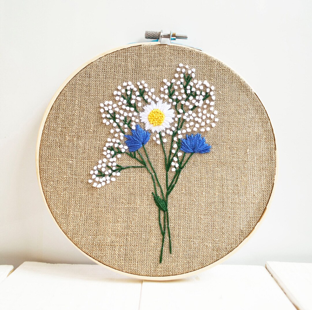 Wildflowers Bouquet Embroidery Hoop Art Finished Daisy Floral ...