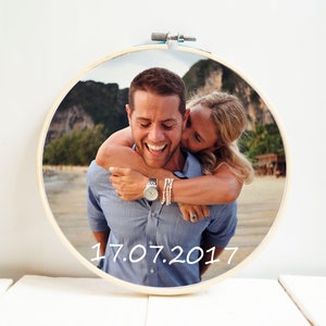 Custom couple gift photo hoop art Personalized portrait anniversary gift
