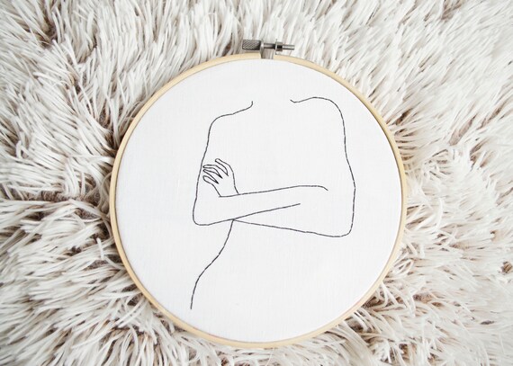 Contemporary Bedroom Decor One Line Drawing Embroidery Hoop Art Living Room Decor Embroidery Minimalist Housewarming Gift Tumblr Decor Gift