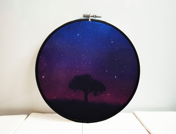 Night Sky Wall Art Aesthetic Room Decor Tumblr Space Poster Framed Tree Print Scandinavian Decor Forest Hoop Art