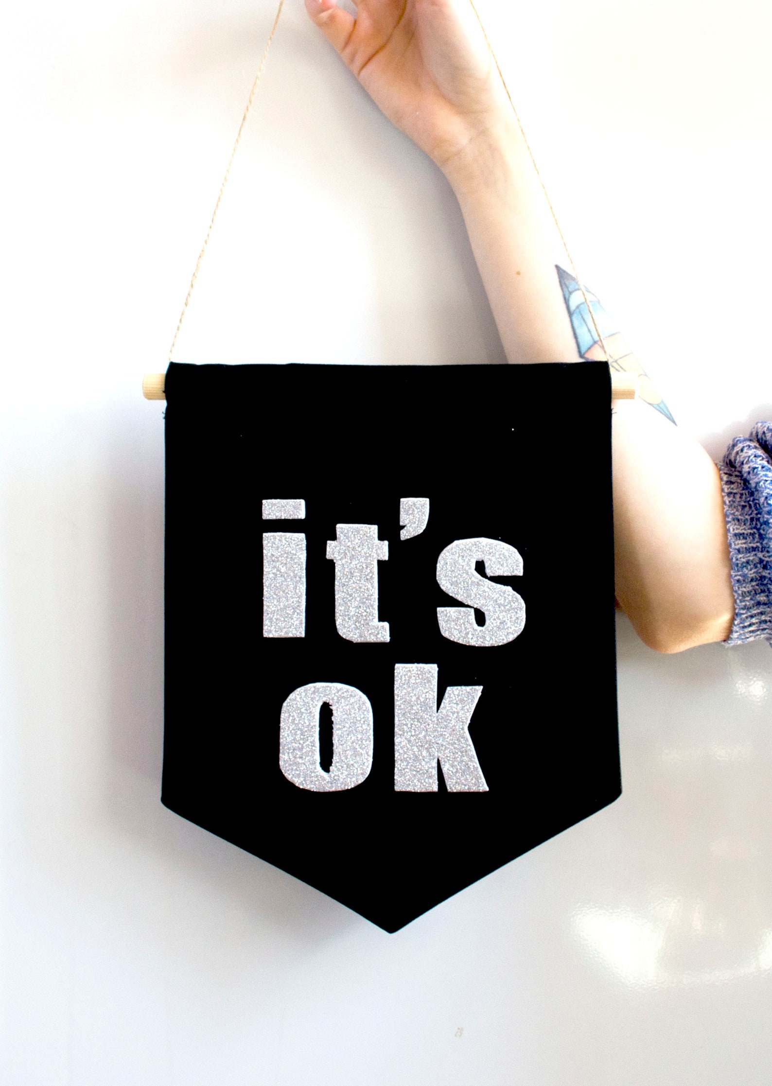 IT'S OK canvas banner wall art Single flag fabric black | Etsy