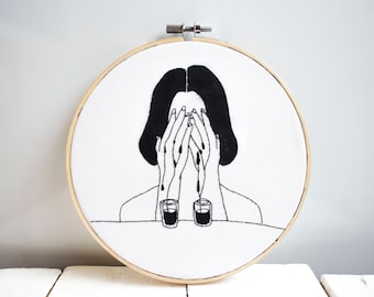 Hand embroidery Women cry wall art Embroidery hoop art tumblr decor grunge softgrunge tumblr inspired seapunk dorm decor hand embroidered
