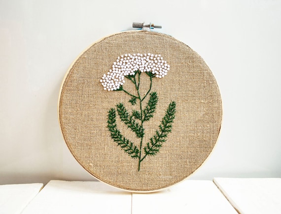 Finished Yarrow Embroidery Hoop Art Floral Embroidery Summer