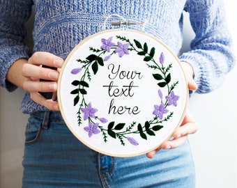 Custom embroidery hoop art Personalized Hand embroidered flower wreath