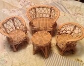 Wicker Doll Furniture Sofa Chairs Table Vintage 1970 39 s