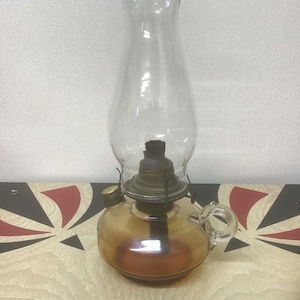 Primitive Oil Lamp Glass Finger Loop Handle Dot Top Chimney Shade