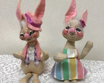 Vintage Annalee Easter Bunny Dolls Boy & Girl Rabbits 1965/1971