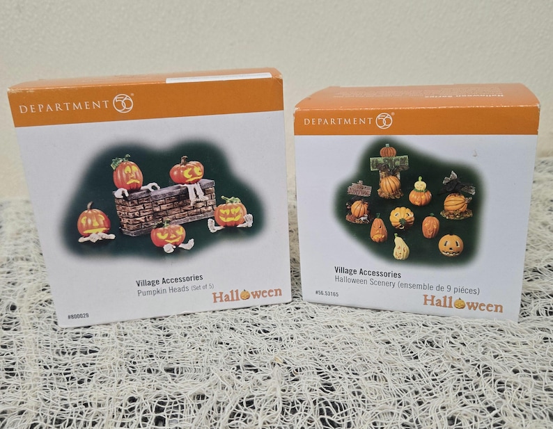 Têtes de citrouilles et décors d'Halloween Dept56 Village enneigé Citrouilles JOL MIB image 1