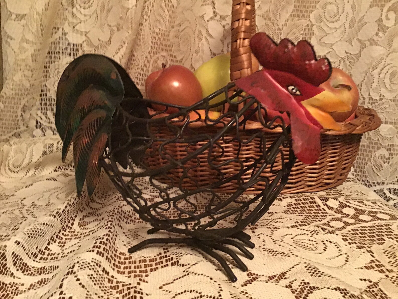 Wire Rooster Basket Napkin Holder Rustic Country Decor Etsy