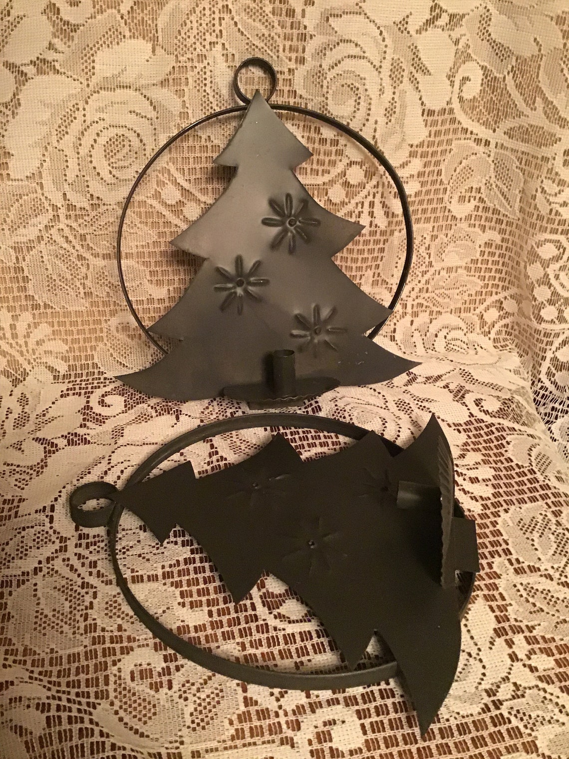 Punched Tin Christmas Trees Candle Holders Country Holiday Etsy