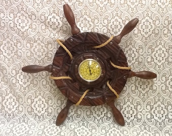 Kolbinger Barometer Wood Ship Wheel Made in Germany Antique Nauctical Maritime Decor Rare