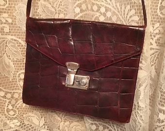Furla Leather Purse Faux Croc Made in Italy Vintage 70&#39;s Handbag