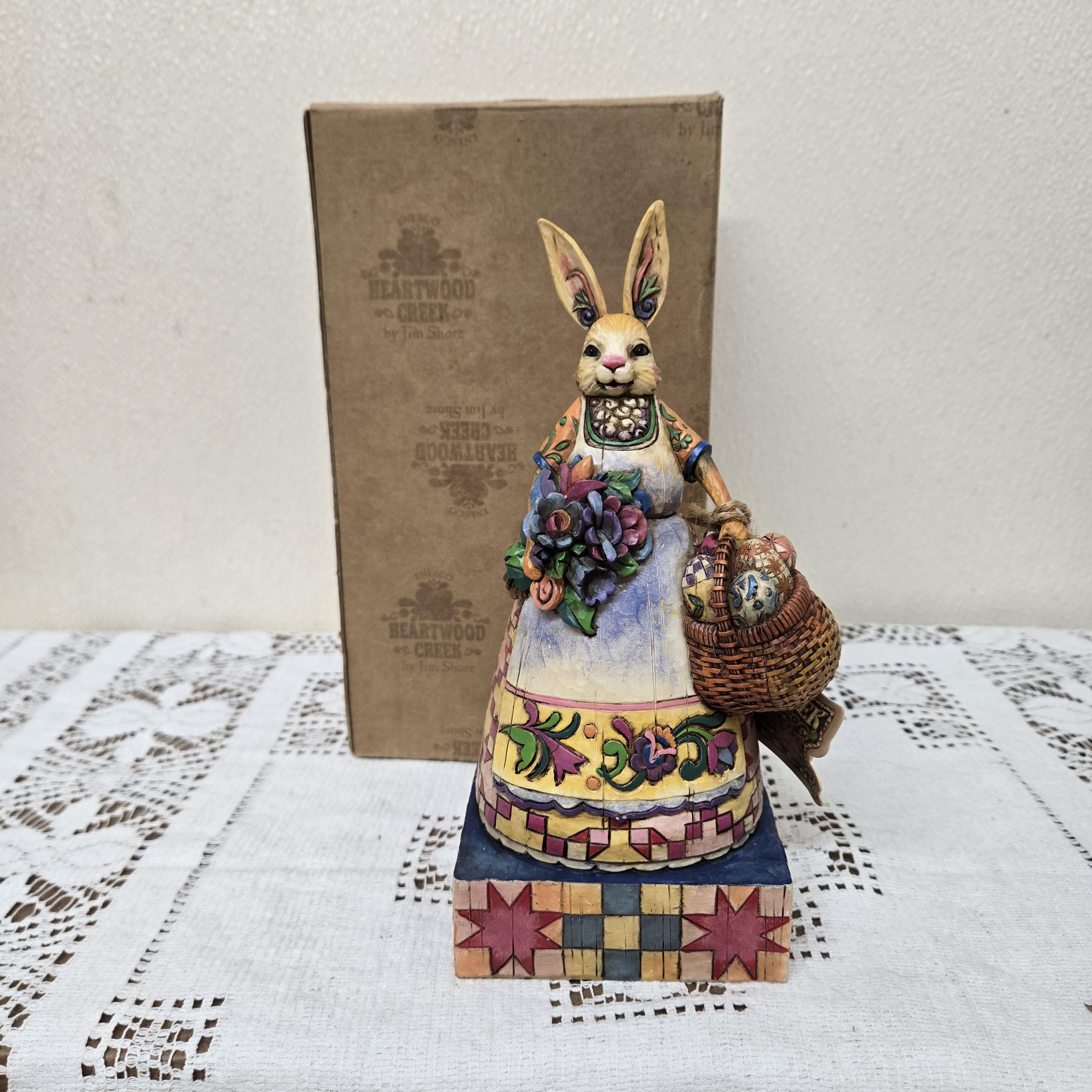 Enesco Jim Shore Easter Bunny with Hat Lighted Rotator Figurine, 11.12in H, Stone Resin Jim Shore Cute and Cuddly Bunny Figurine Easter Enesco 2007 With Box 4009244