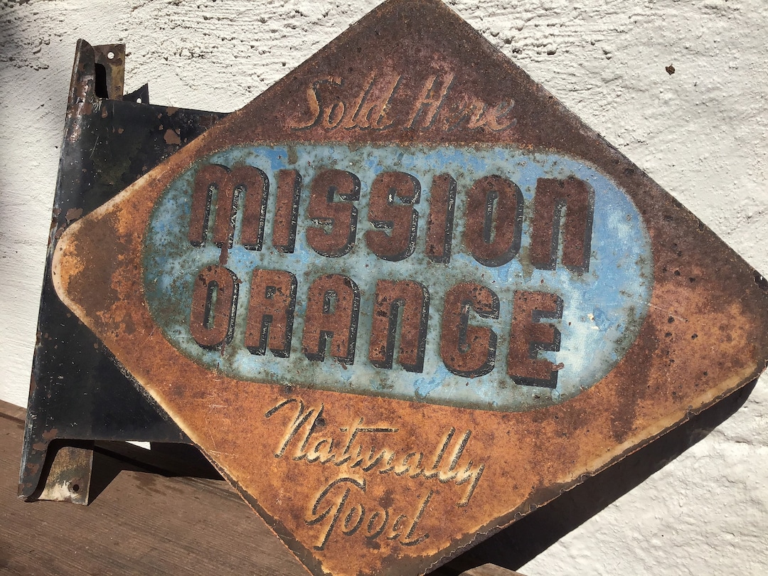 Soda Sign Mission Orange Soda Authentic Rare Flange Signgarageman Cave ...