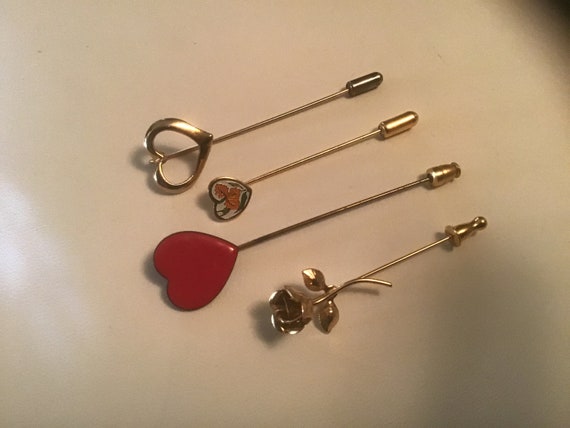 Valentines Day Stick Pin/Brooch Hearts & Rose Jew… - image 4