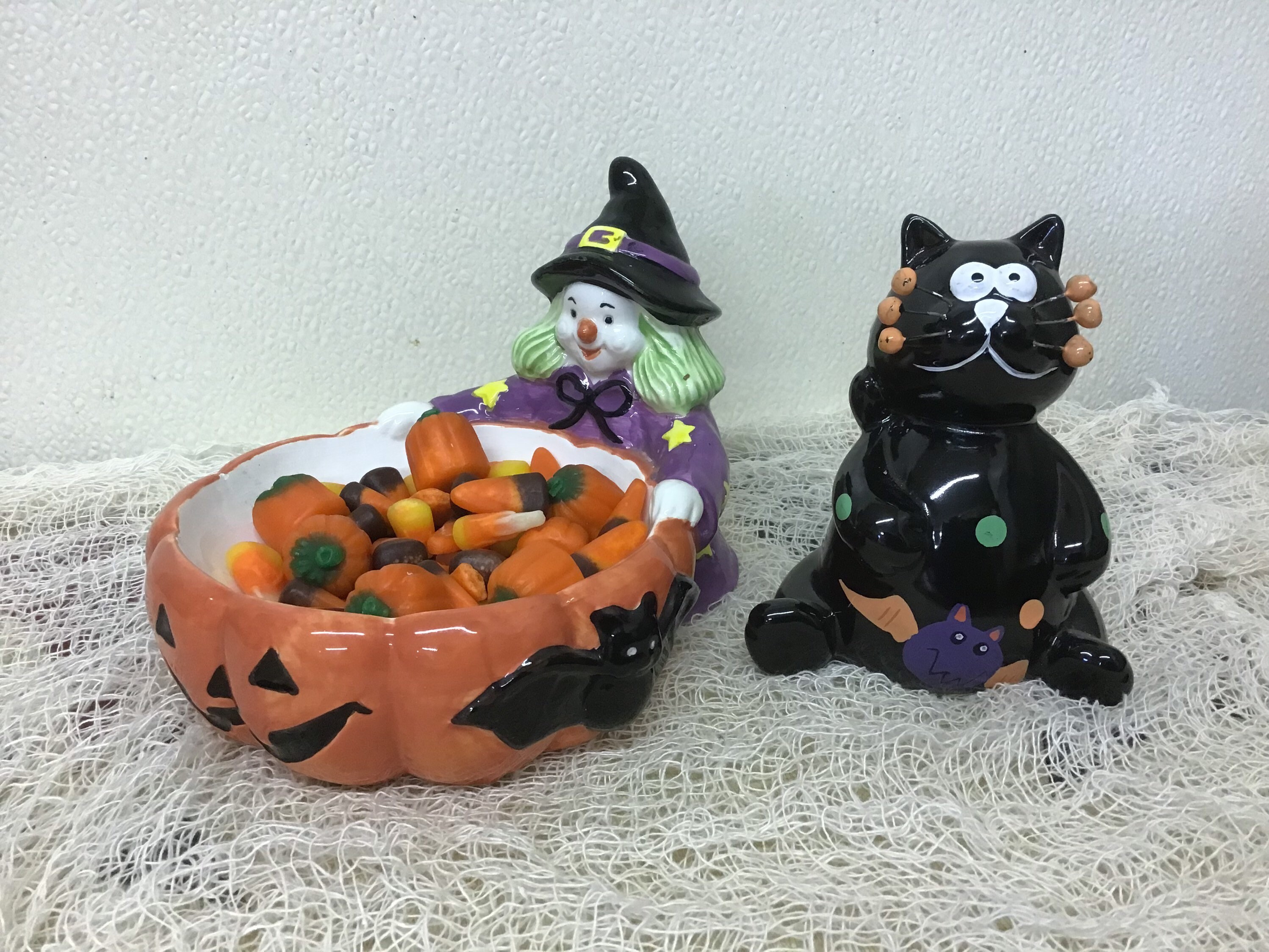Cute Witch Candy Dish & Black Cat Vintage Halloween Decor Etsy