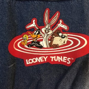 Vintage Jean Jacket Looney Tunes Patch Womens Size Large image 1