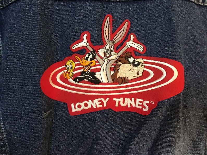 Vintage Jean Jacket Looney Tunes Patch Womens Size Large image 1