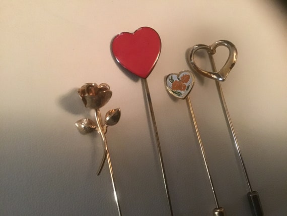 Valentines Day Stick Pin/Brooch Hearts & Rose Jew… - image 1