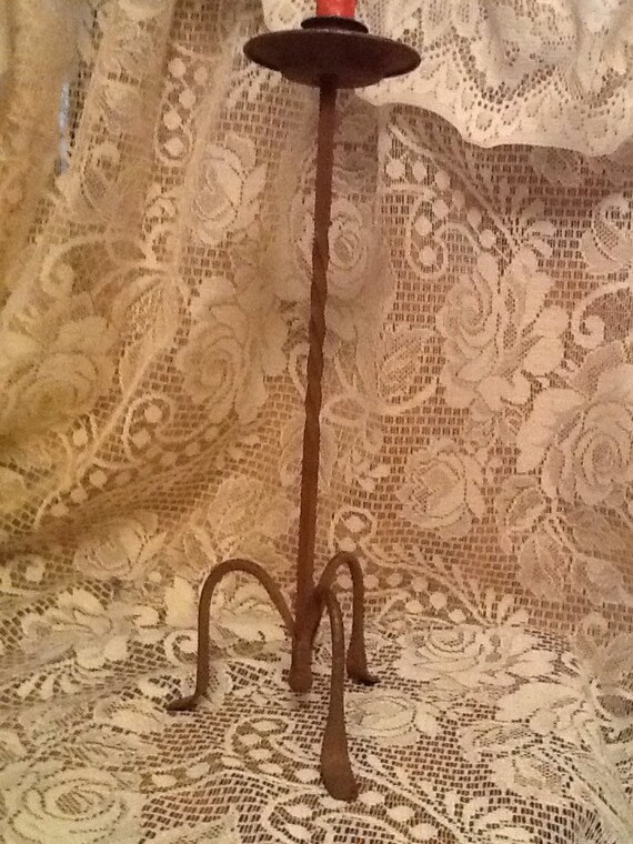 Wrought Iron Candle Stick Twist Column 19th Century Primitive Home Decor