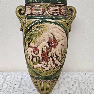 Victorian Wall Pocket 1800’s Pottery English Fox Hunt Scene Rare