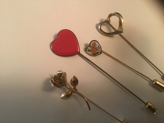 Valentines Day Stick Pin/Brooch Hearts & Rose Jew… - image 5