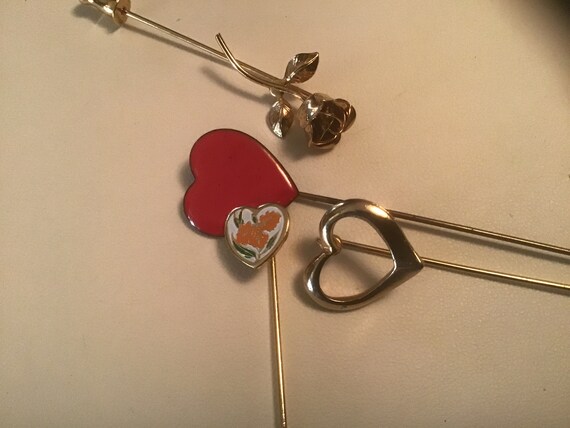 Valentines Day Stick Pin/Brooch Hearts & Rose Jew… - image 7