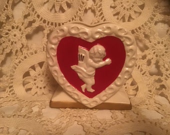 Valentines Heart Planter Vase with Angel A Fine Quality MCM Holiday Decor